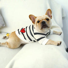 Load image into Gallery viewer, Pet dog spring and summer black and white striped love round neck sweater sweater French bulldog bully pet clothing
