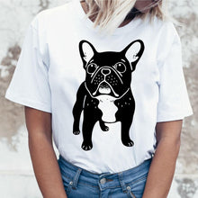 Load image into Gallery viewer, New summer French Bulldog Printed cute cartoon t shirt women casual white Tops fashion t-shirt Funny dog tshirt women clothing
