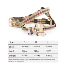 Load image into Gallery viewer, Pet Dog Harness Leash 2 Sets Classic Check Bow Teddy Collar Dog Walking Rope Chain For Small Medium Pet Harness Suit Leash Set
