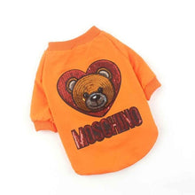 Load image into Gallery viewer, Spring and summer thin orange love sequins bear sweater fashion dog casual wear pet French bulldog fat dog Schnauzer Bago Teddy
